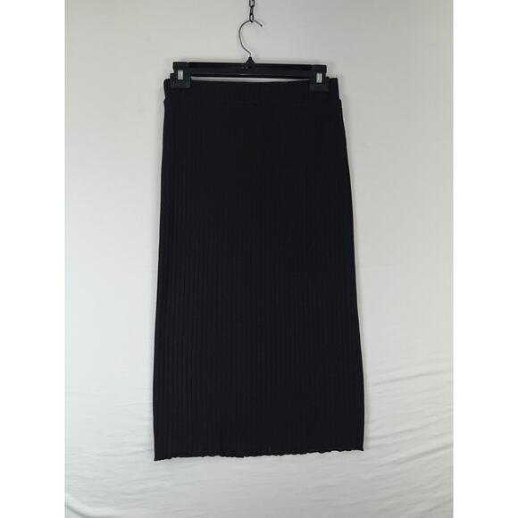Shein Skirt Womens Medium Black Ribbed Knit Stretch Pull On Midi Pencil - Picture 2 of 6